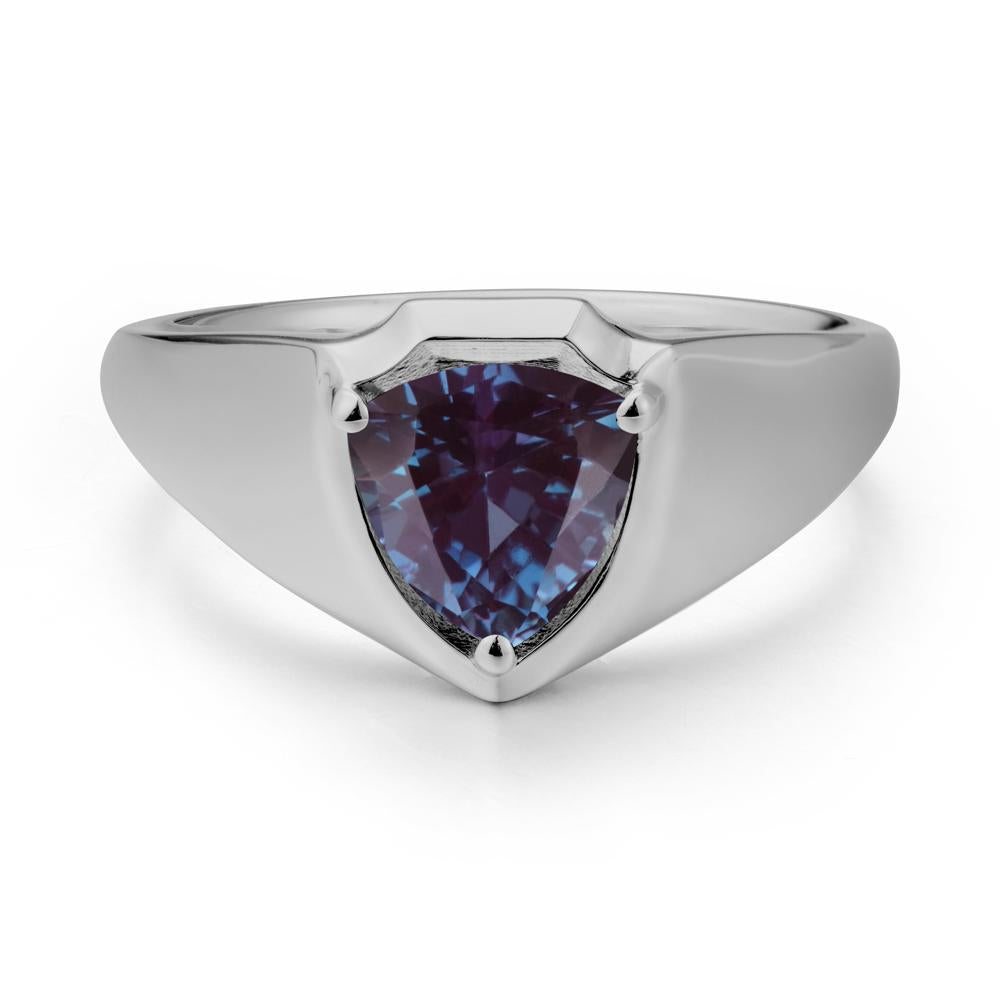 Men Wide Band Shield Alexandrite Ring - LUO Jewelry #metal_platinum
