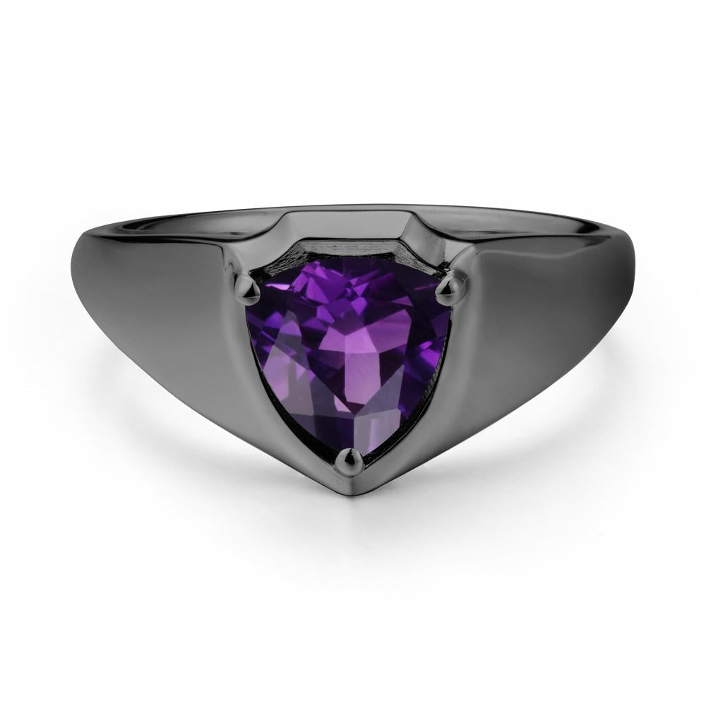 Wide Band Amethyst Shield Ring - LUO Jewelry #metal_black finish sterling silver