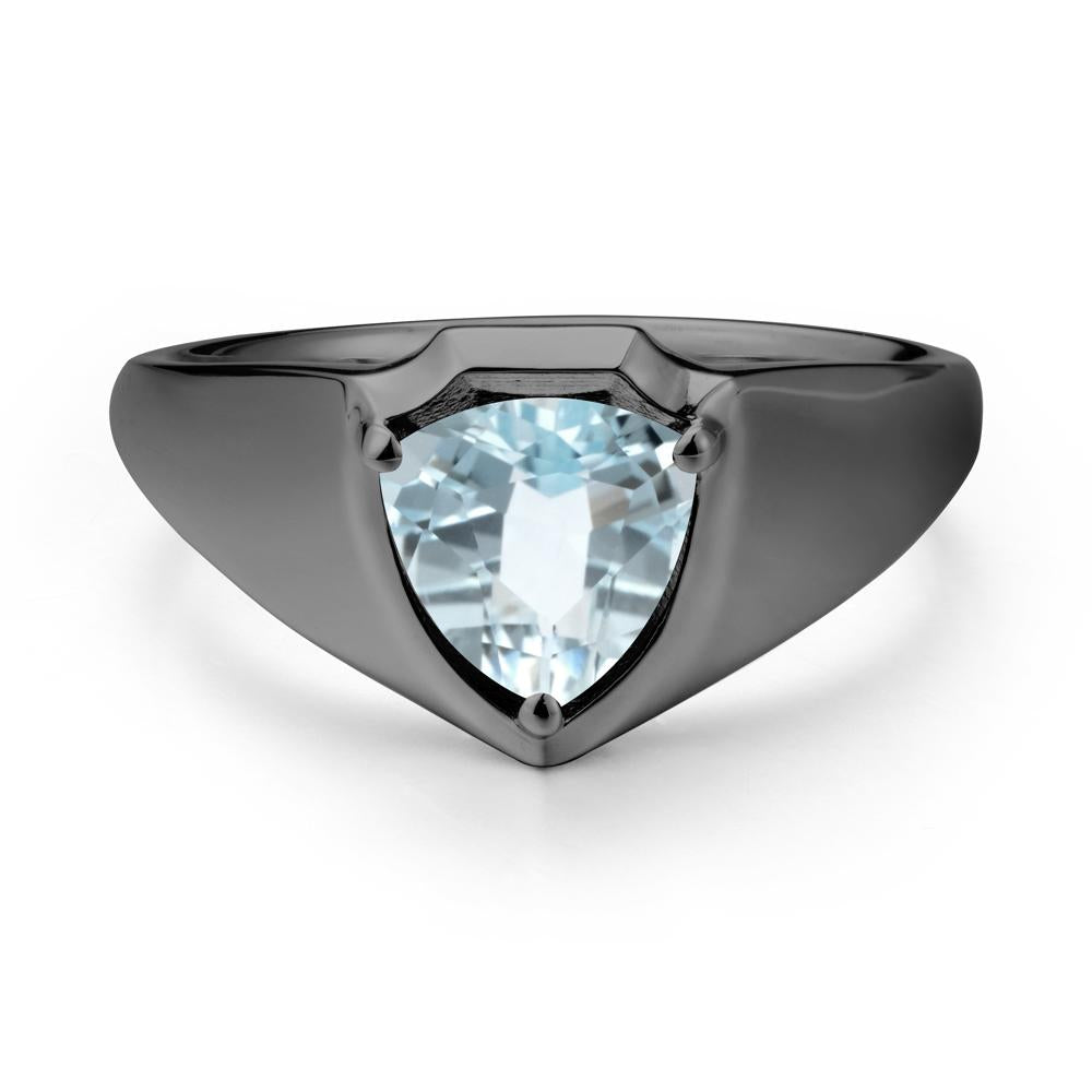 Men Wide Band Shield Aquamarine Ring - LUO Jewelry #metal_black finish sterling silver