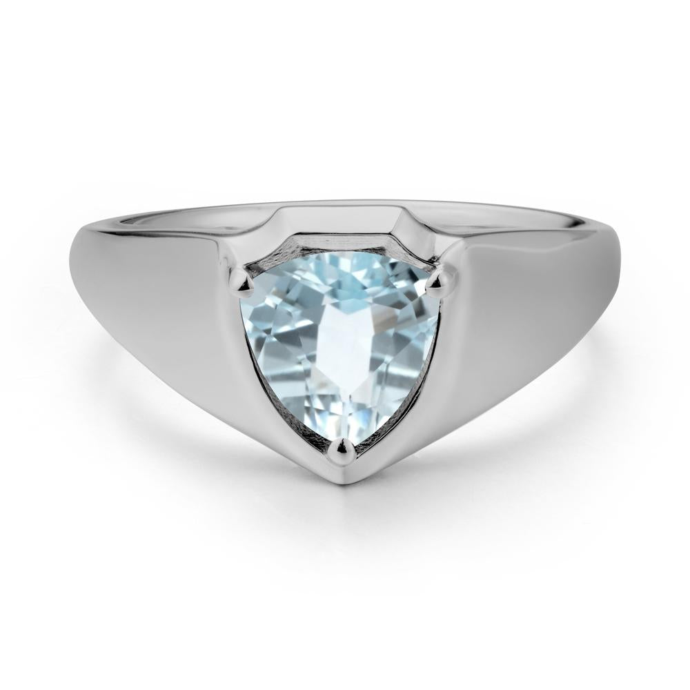 Men Wide Band Shield Aquamarine Ring - LUO Jewelry #metal_platinum