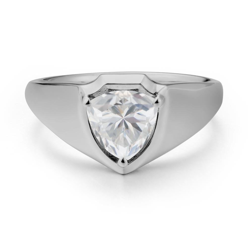 Wide Band Cubic Zirconia Shield Ring - LUO Jewelry #metal_platinum