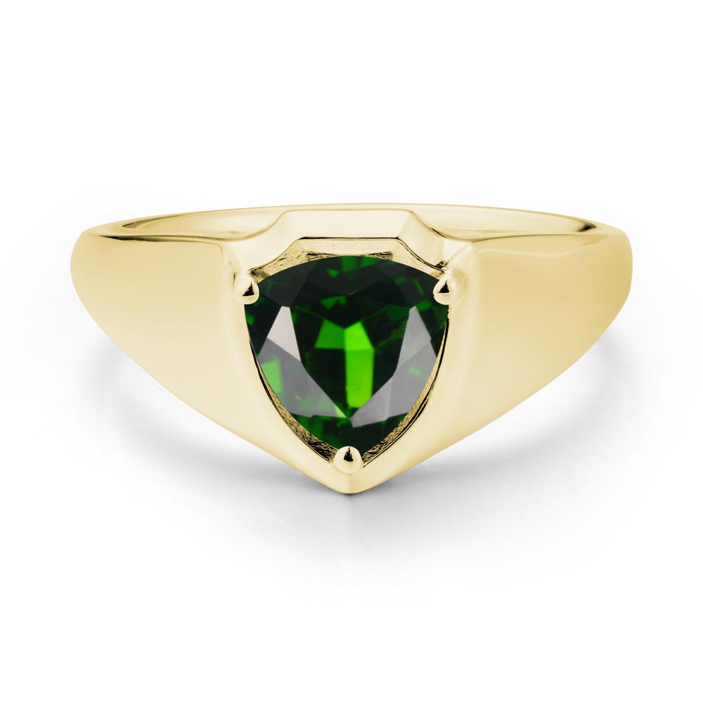 Men Wide Band Shield Diopside Ring - LUO Jewelry #metal_18k yellow gold
