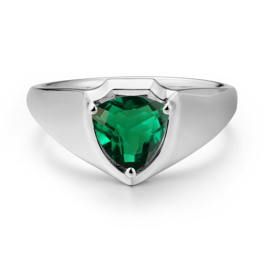 Wide Band Emerald Shield Ring - LUO Jewelry #metal_14k white gold