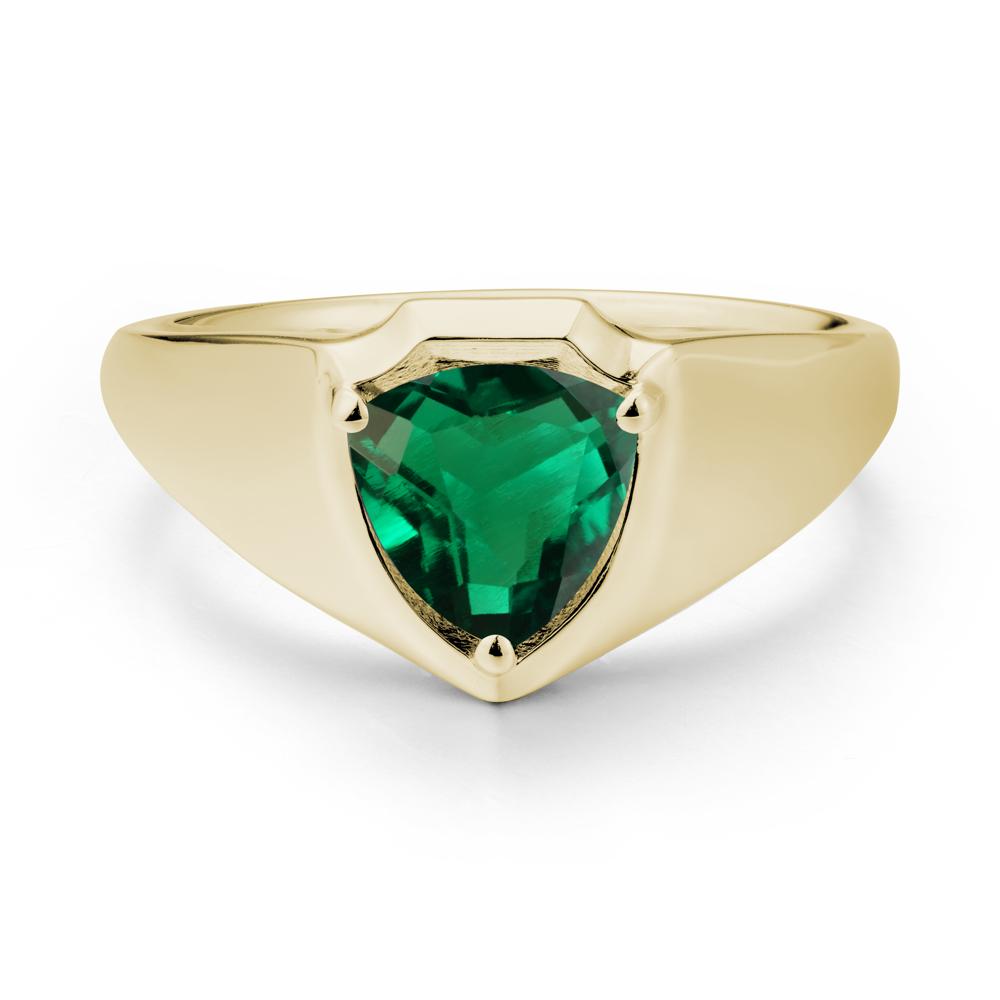 Wide Band Emerald Shield Ring - LUO Jewelry #metal_14k yellow gold