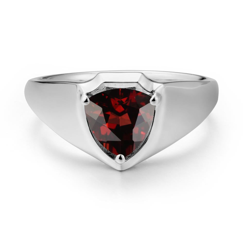 Men Wide Band Shield Garnet Ring - LUO Jewelry #metal_14k white gold