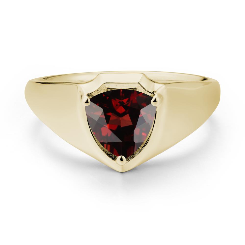 Men Wide Band Shield Garnet Ring - LUO Jewelry #metal_14k yellow gold