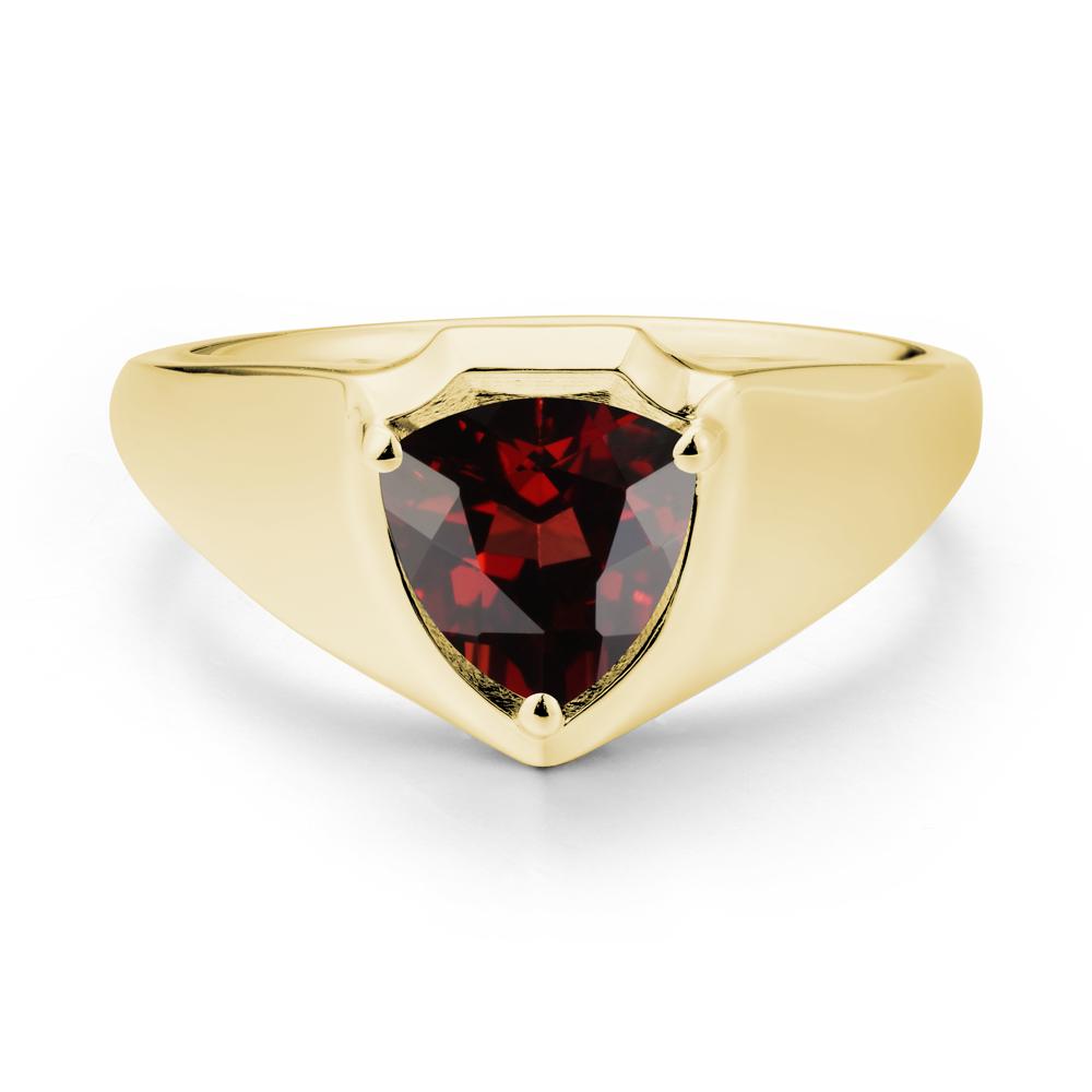 Men Wide Band Shield Garnet Ring - LUO Jewelry #metal_18k yellow gold