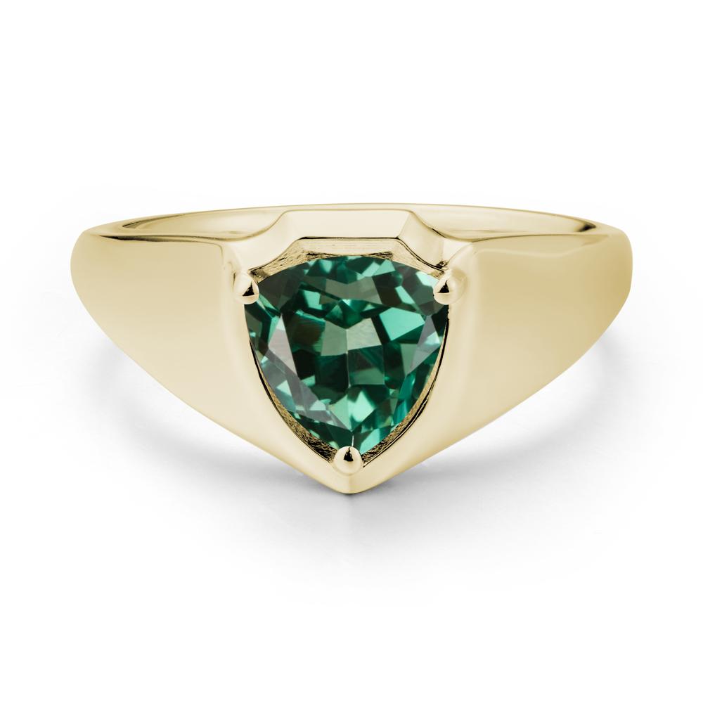 Men Wide Band Shield Green Sapphire Ring - LUO Jewelry #metal_14k yellow gold