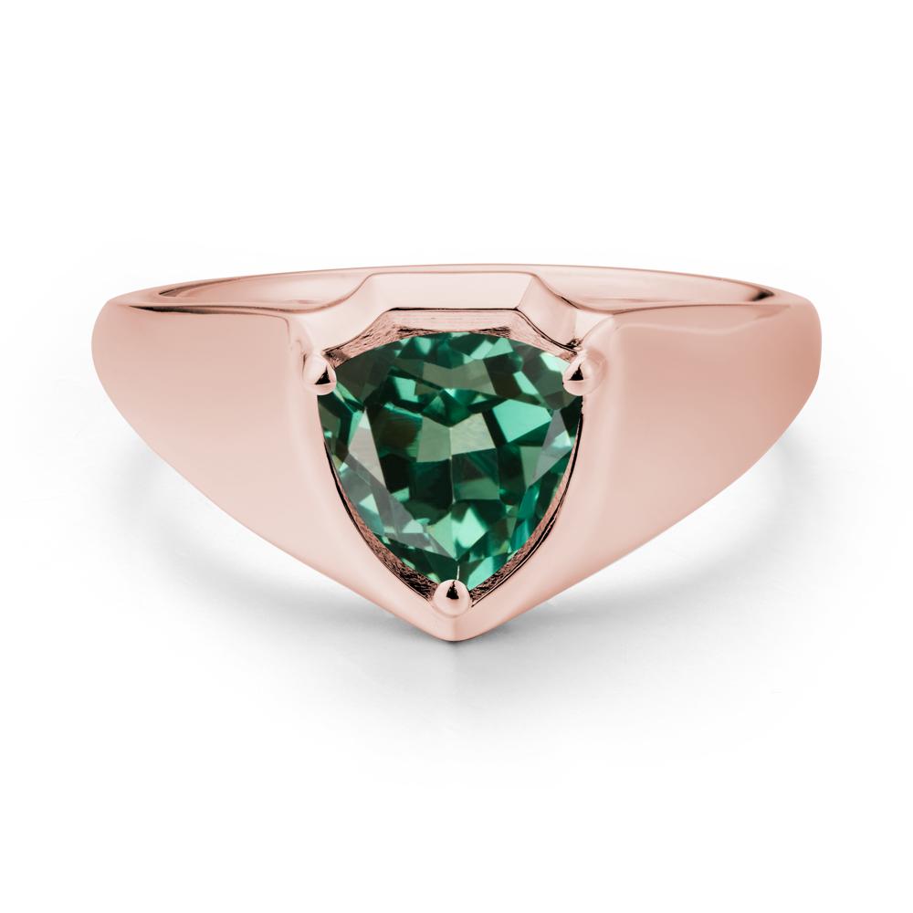 Men Wide Band Shield Green Sapphire Ring - LUO Jewelry #metal_18k rose gold