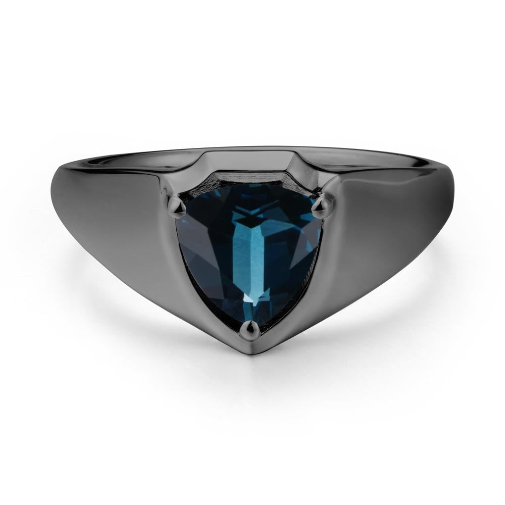Men Wide Band Shield London Blue Topaz Ring - LUO Jewelry #metal_black finish sterling silver