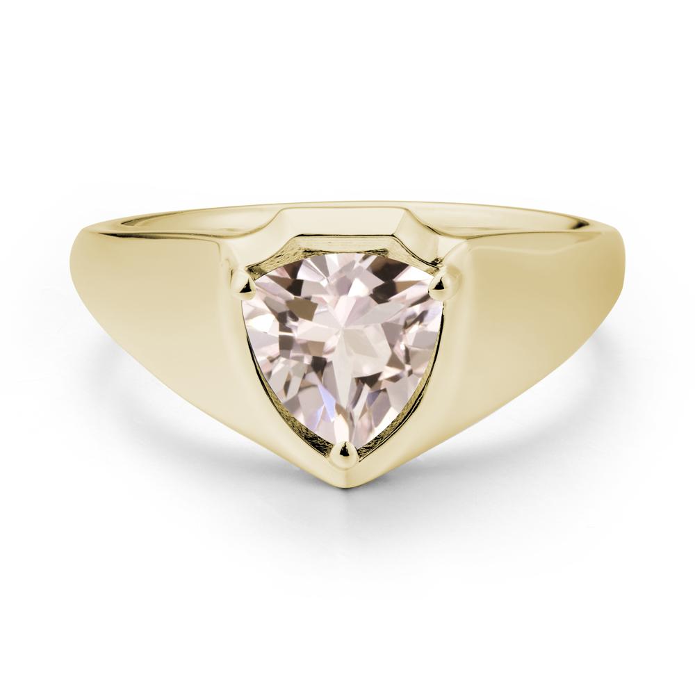 Men Wide Band Shield Morganite Ring - LUO Jewelry #metal_14k yellow gold