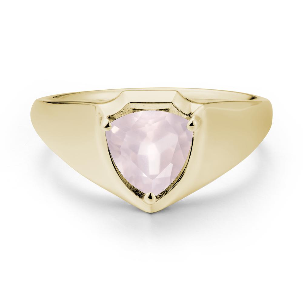 Men Wide Band Shield Rose Quartz Ring - LUO Jewelry #metal_14k yellow gold