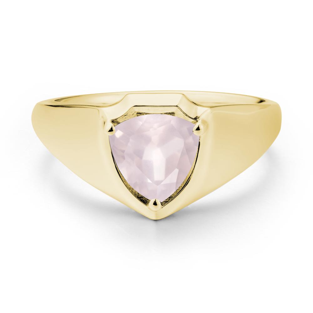 Men Wide Band Shield Rose Quartz Ring - LUO Jewelry #metal_18k yellow gold