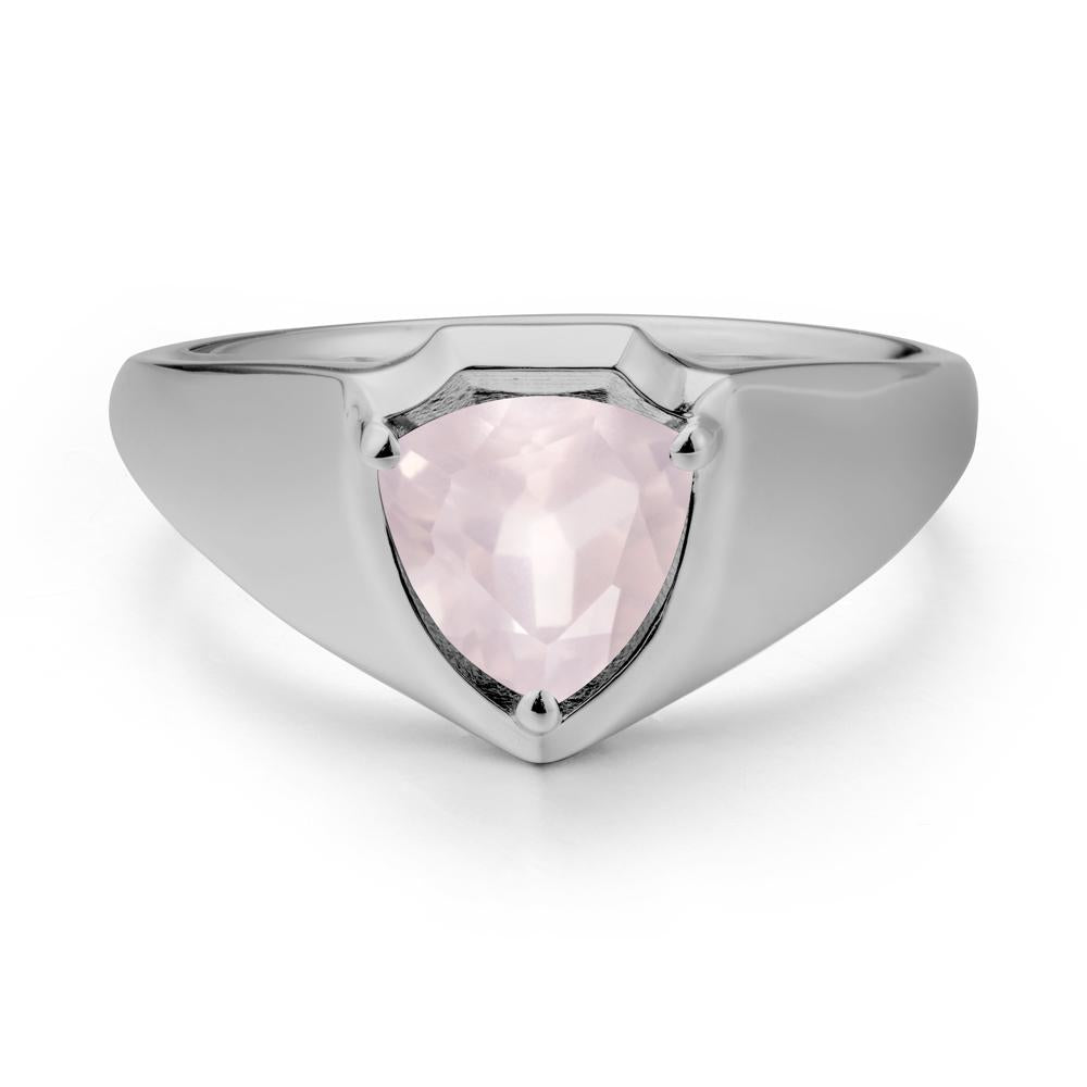 Men Wide Band Shield Rose Quartz Ring - LUO Jewelry #metal_platinum