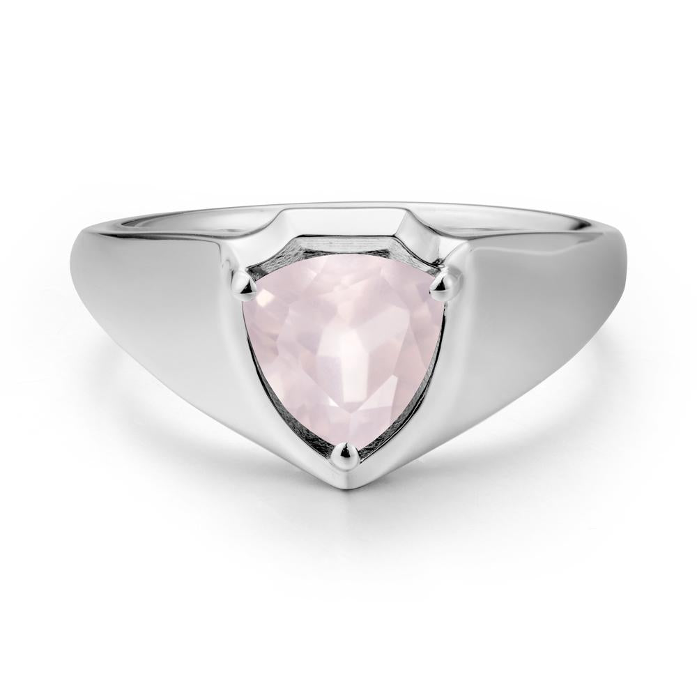 Men Wide Band Shield Rose Quartz Ring - LUO Jewelry #metal_sterling silver