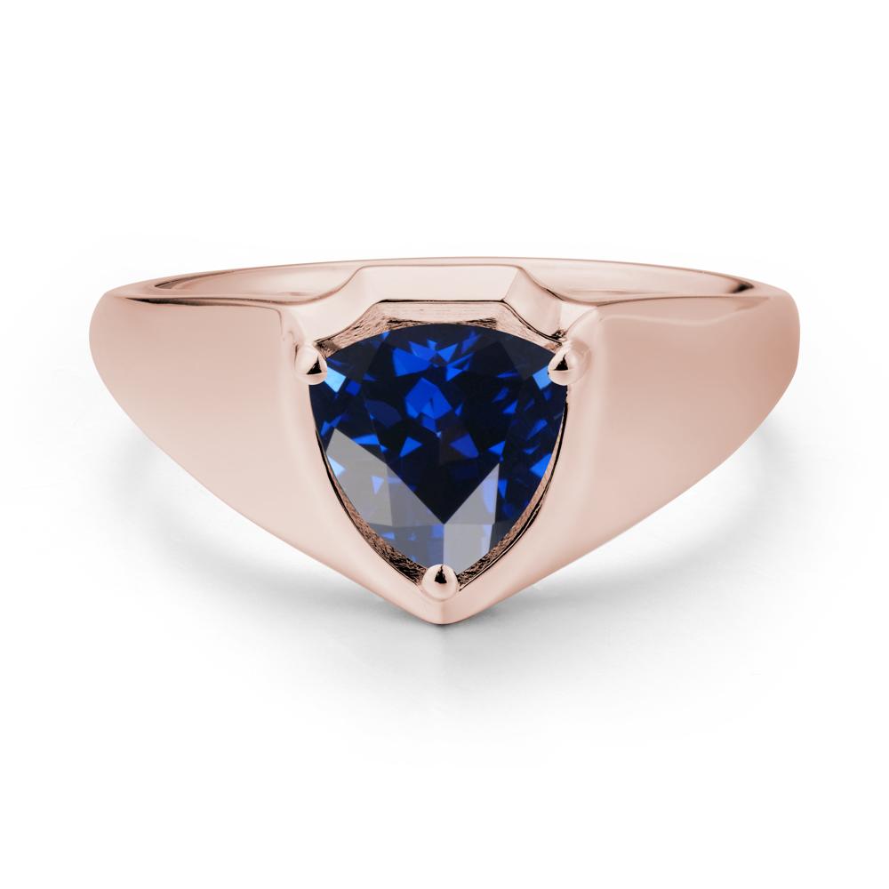 Men Wide Band Shield Sapphire Ring - LUO Jewelry #metal_14k rose gold