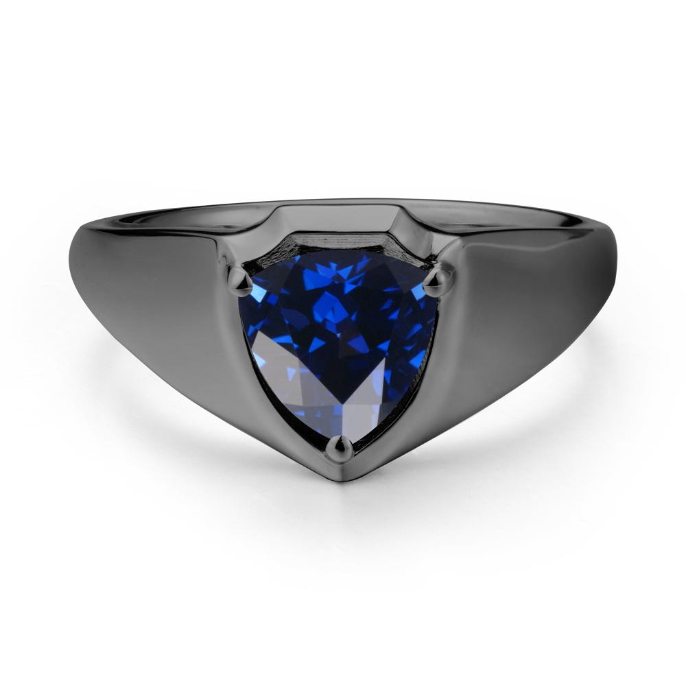 Men Wide Band Shield Sapphire Ring - LUO Jewelry #metal_black finish sterling silver