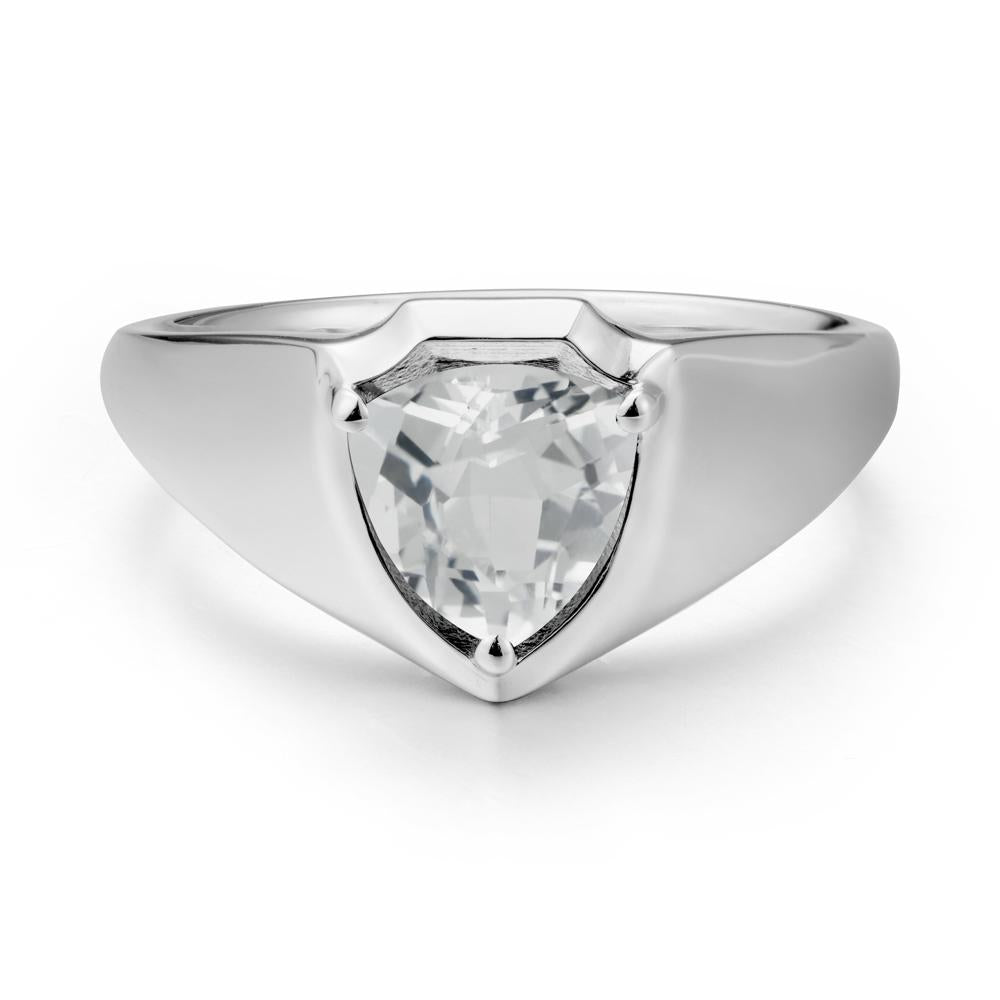 Wide Band White Topaz Shield Ring - LUO Jewelry #metal_18k white gold
