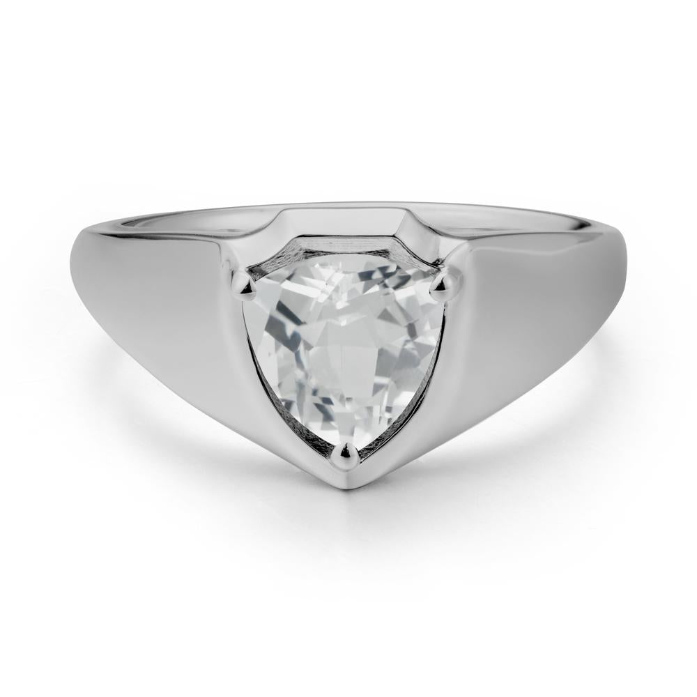 Wide Band White Topaz Shield Ring - LUO Jewelry #metal_platinum