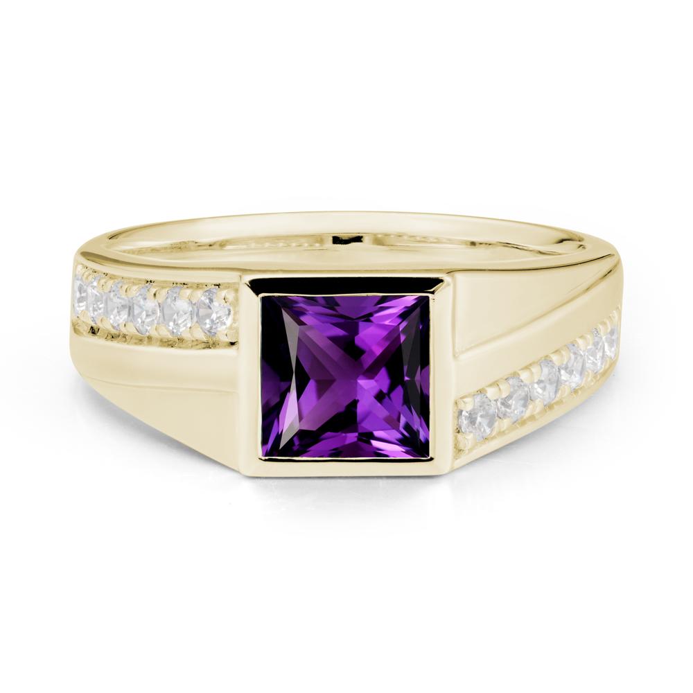 Wide Band Princess Amethyst Ring - LUO Jewelry #metal_14k yellow gold