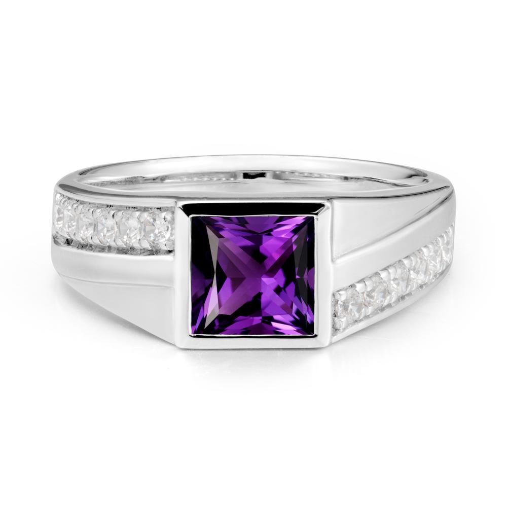 Wide Band Princess Amethyst Ring - LUO Jewelry #metal_18k white gold