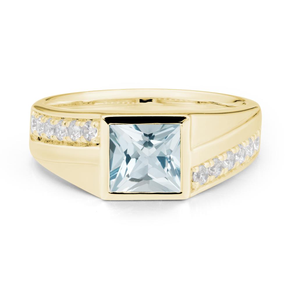 Geometric Men Wide Band Aquamarine Ring - LUO Jewelry #metal_18k yellow gold