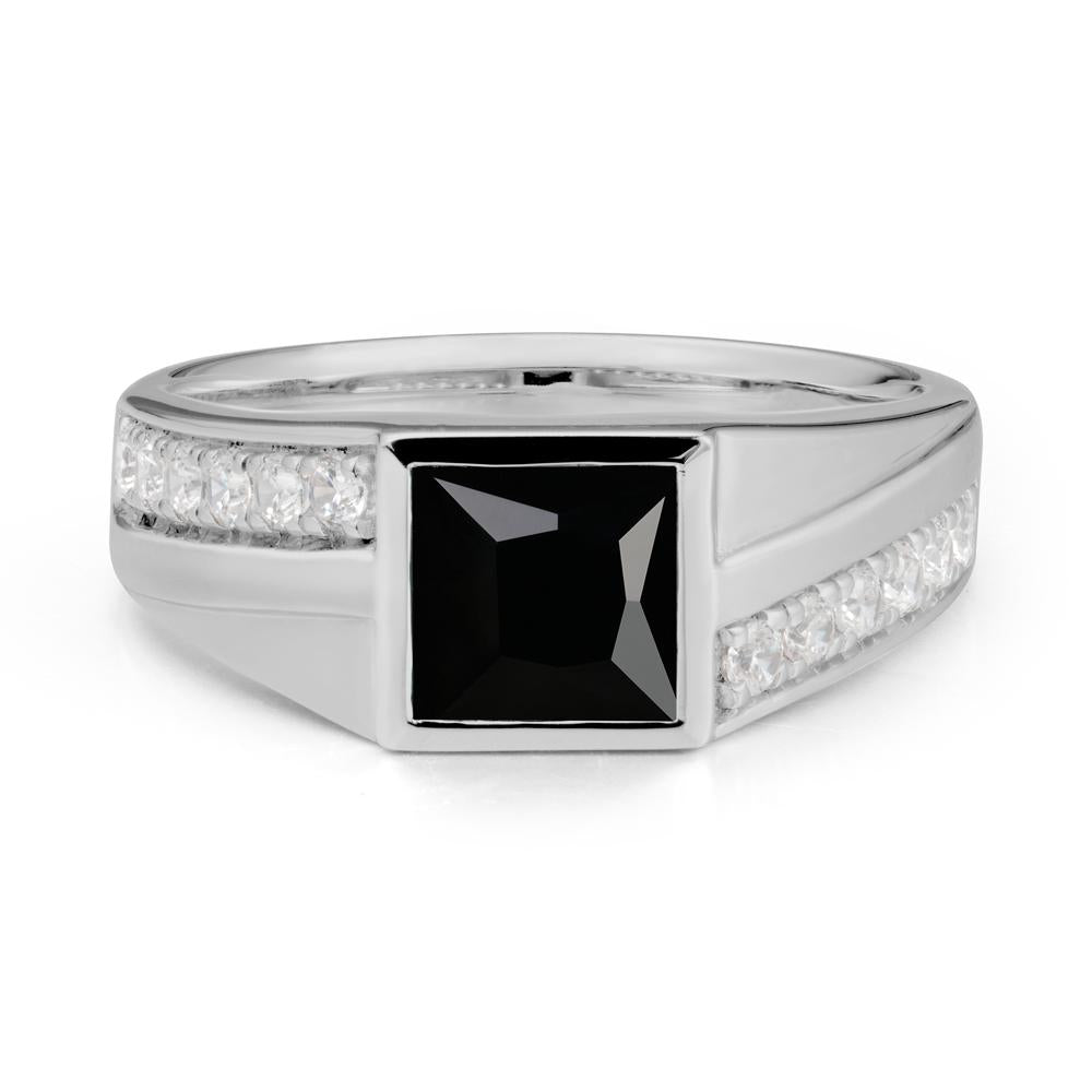 Men’S Square Black Spinel Ring with Pave Accents - LUO Jewelry #metal_platinum