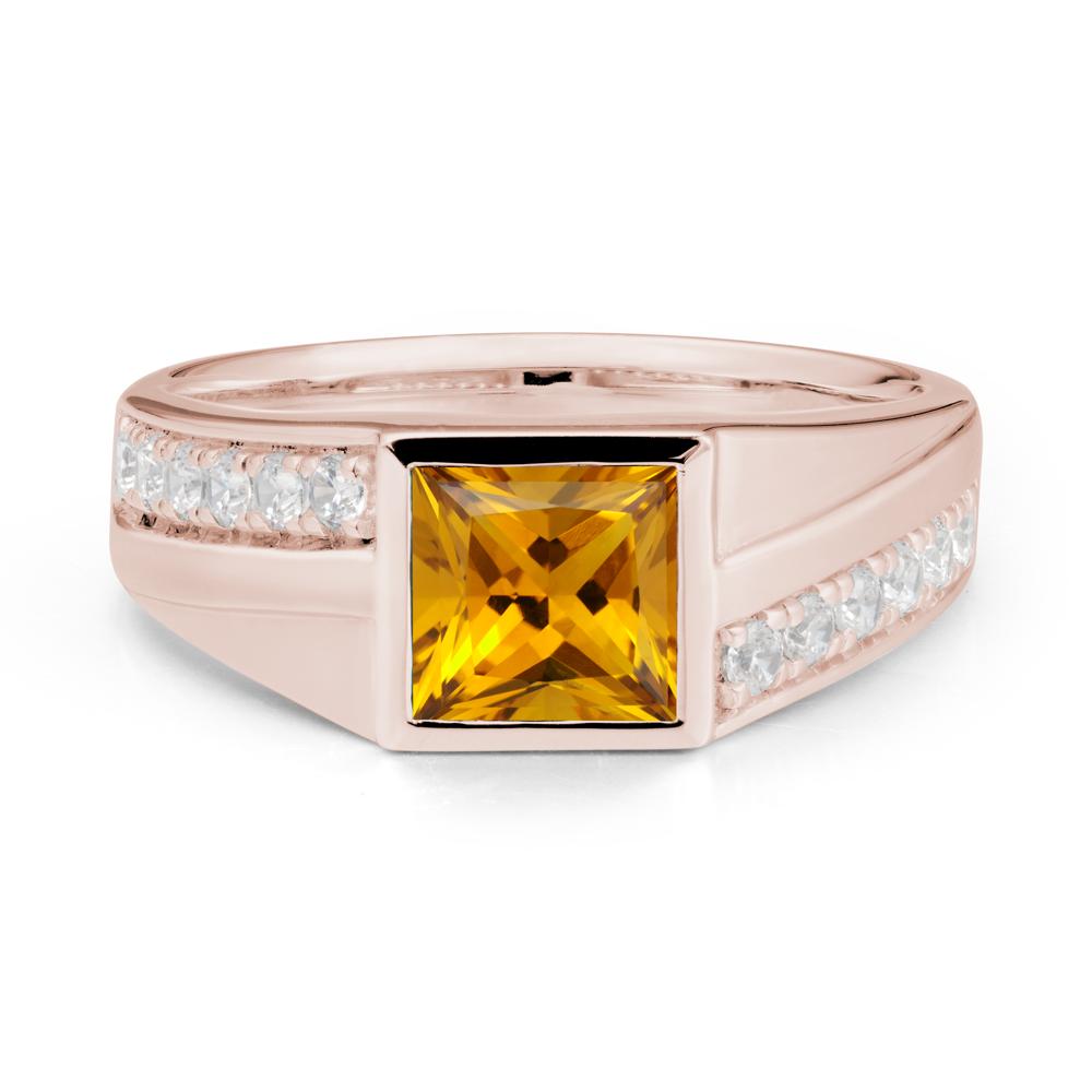 Wide Band Princess Citrine Ring - LUO Jewelry #metal_14k rose gold