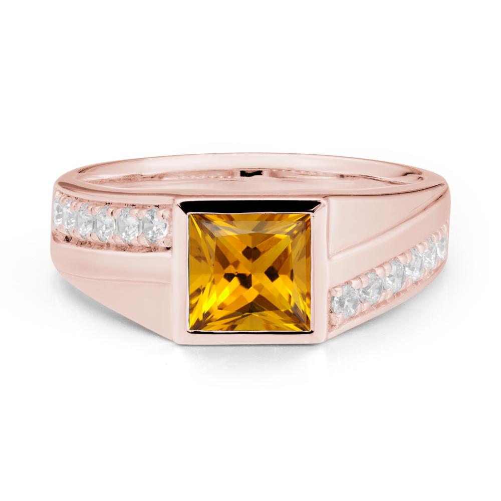 Wide Band Princess Citrine Ring - LUO Jewelry #metal_18k rose gold