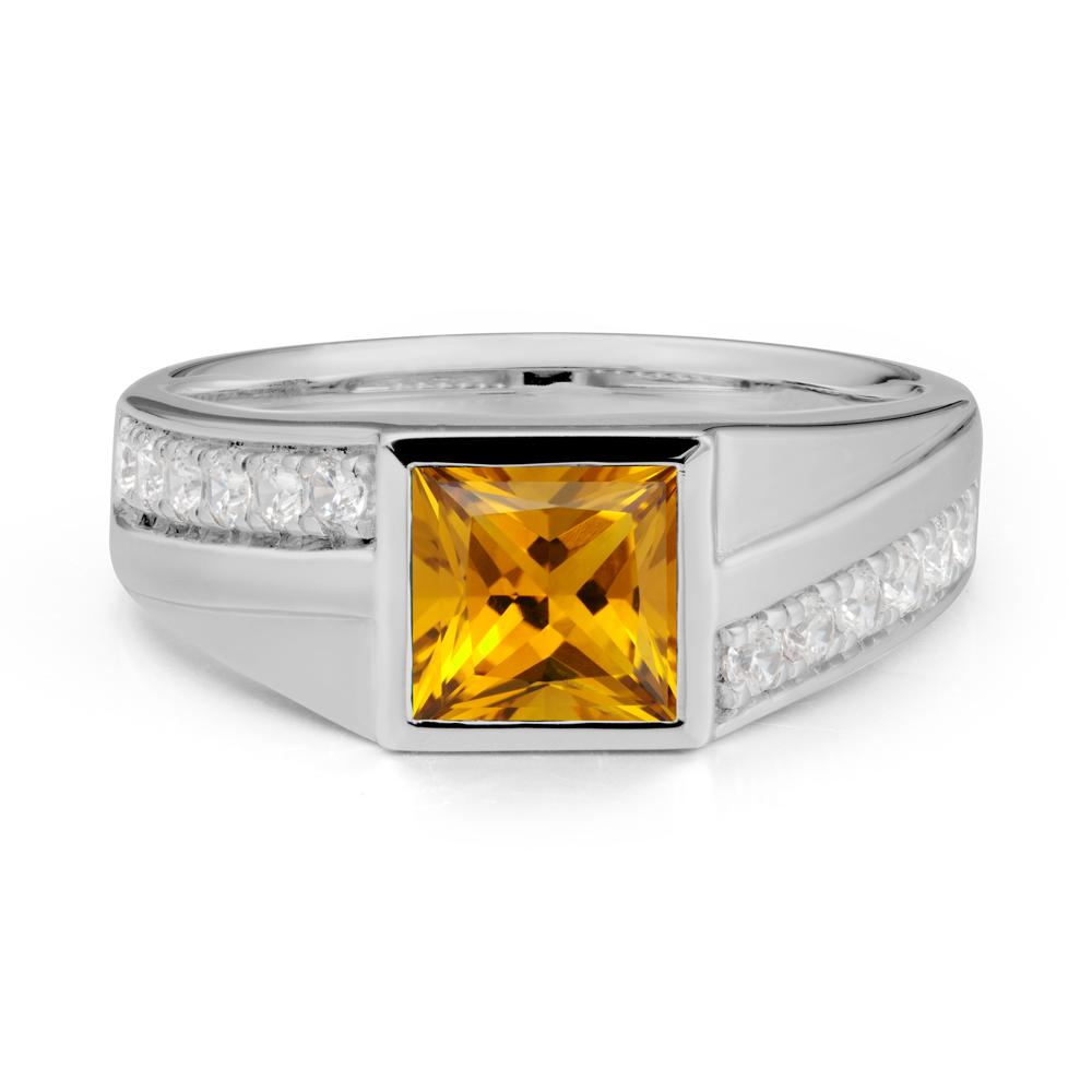 Wide Band Princess Citrine Ring - LUO Jewelry #metal_platinum