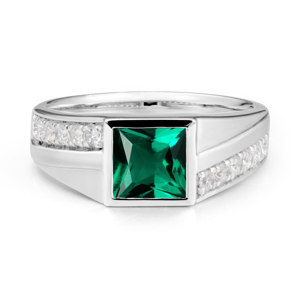 Geometric Men Wide Band Emerald Ring - LUO Jewelry #metal_14k white gold