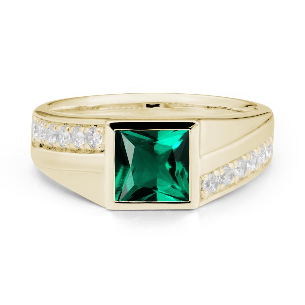 Geometric Men Wide Band Emerald Ring - LUO Jewelry #metal_14k yellow gold