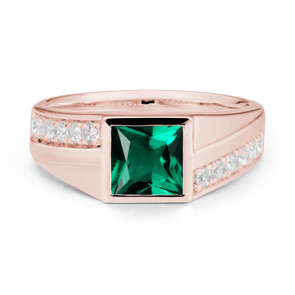 Geometric Men Wide Band Emerald Ring - LUO Jewelry #metal_18k rose gold