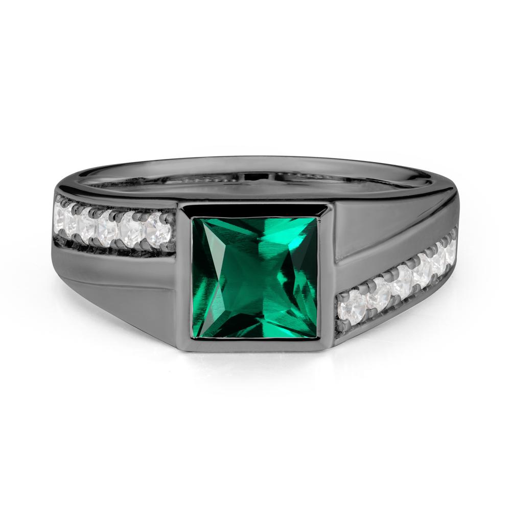 Geometric Men Wide Band Emerald Ring - LUO Jewelry #metal_black finish sterling silver