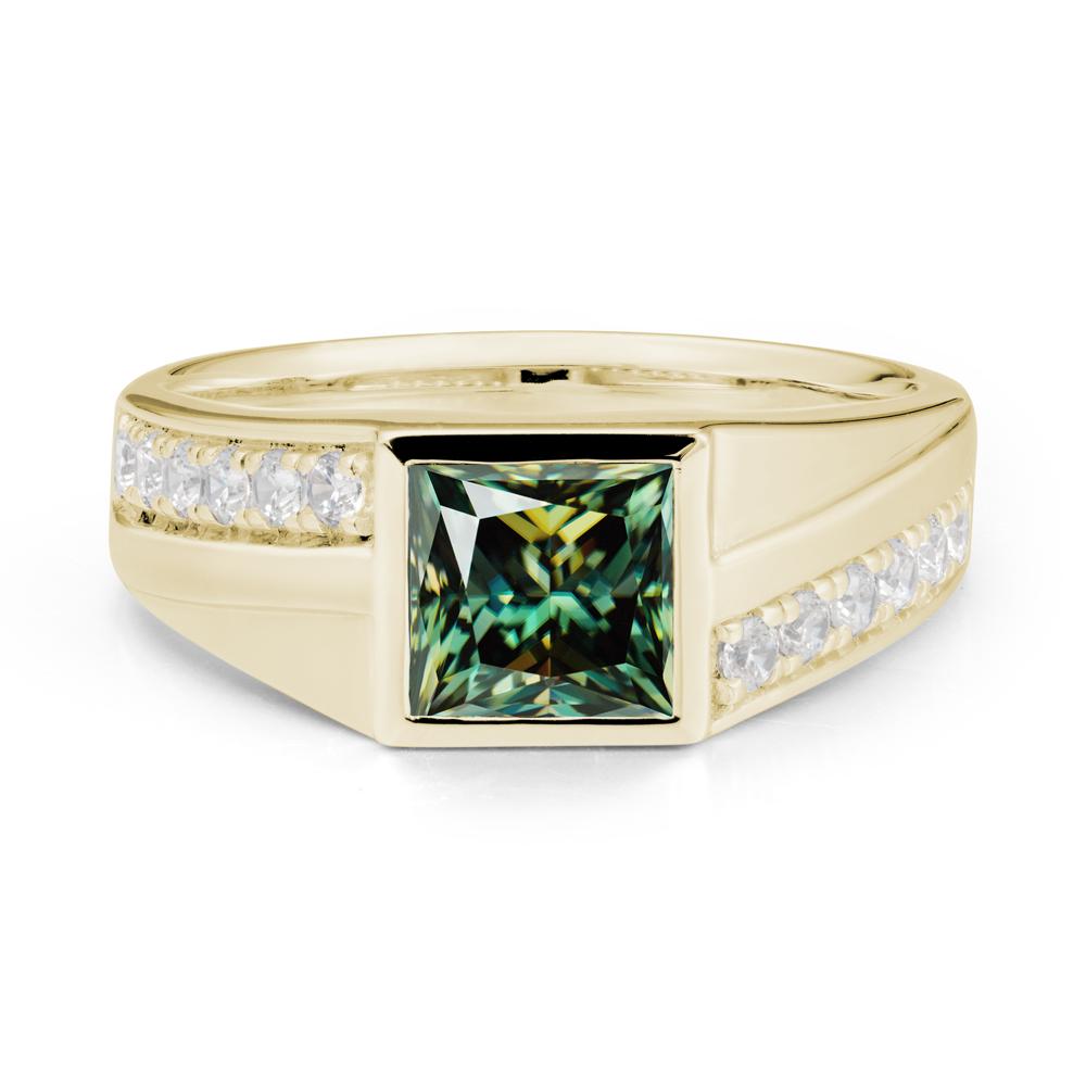 Men’S Square Green Moissanite Ring with Pave Accents - LUO Jewelry #metal_14k yellow gold