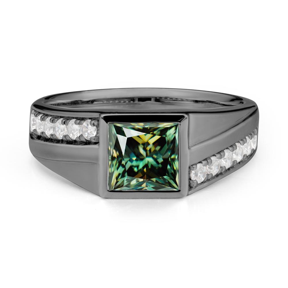 Men’S Square Green Moissanite Ring with Pave Accents - LUO Jewelry #metal_black finish sterling silver