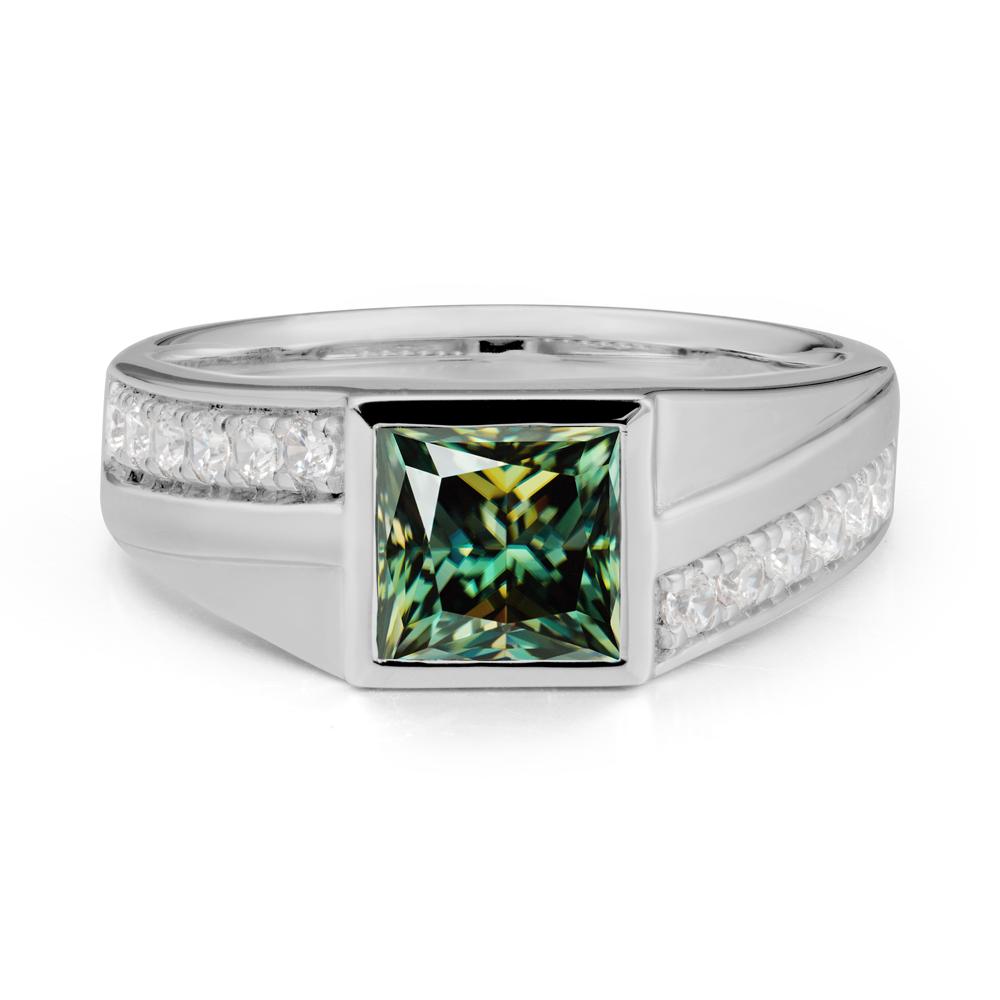 Men’S Square Green Moissanite Ring with Pave Accents - LUO Jewelry #metal_platinum