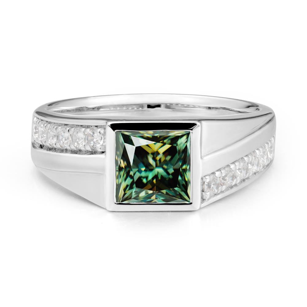 Men’S Square Green Moissanite Ring with Pave Accents - LUO Jewelry #metal_sterling silver