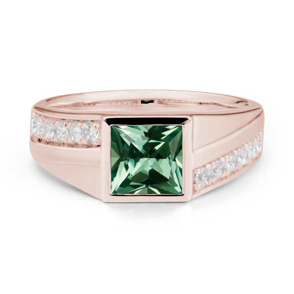 Wide Band Princess Green Sapphire Ring - LUO Jewelry #metal_14k rose gold