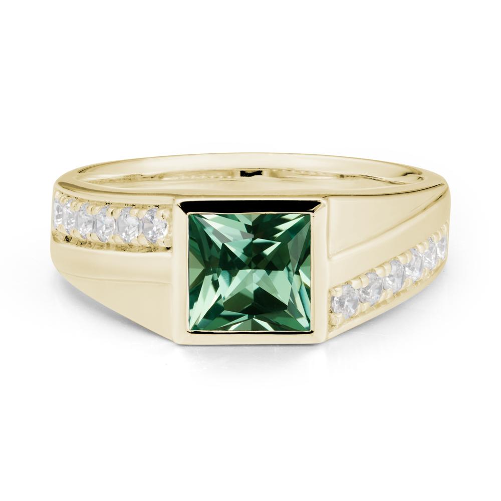 Wide Band Princess Green Sapphire Ring - LUO Jewelry #metal_14k yellow gold