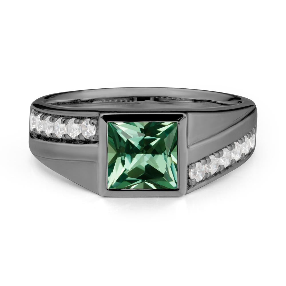 Wide Band Princess Green Sapphire Ring - LUO Jewelry #metal_black finish sterling silver