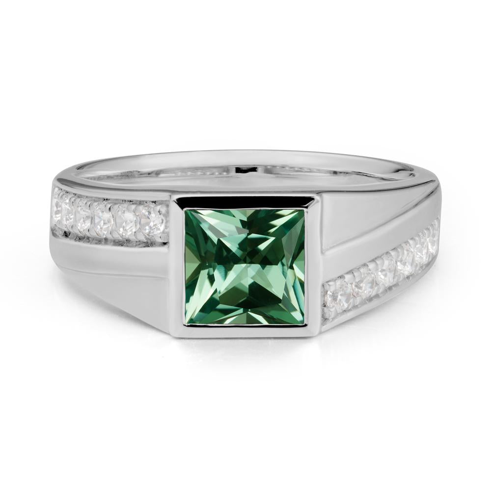 Wide Band Princess Green Sapphire Ring - LUO Jewelry #metal_platinum