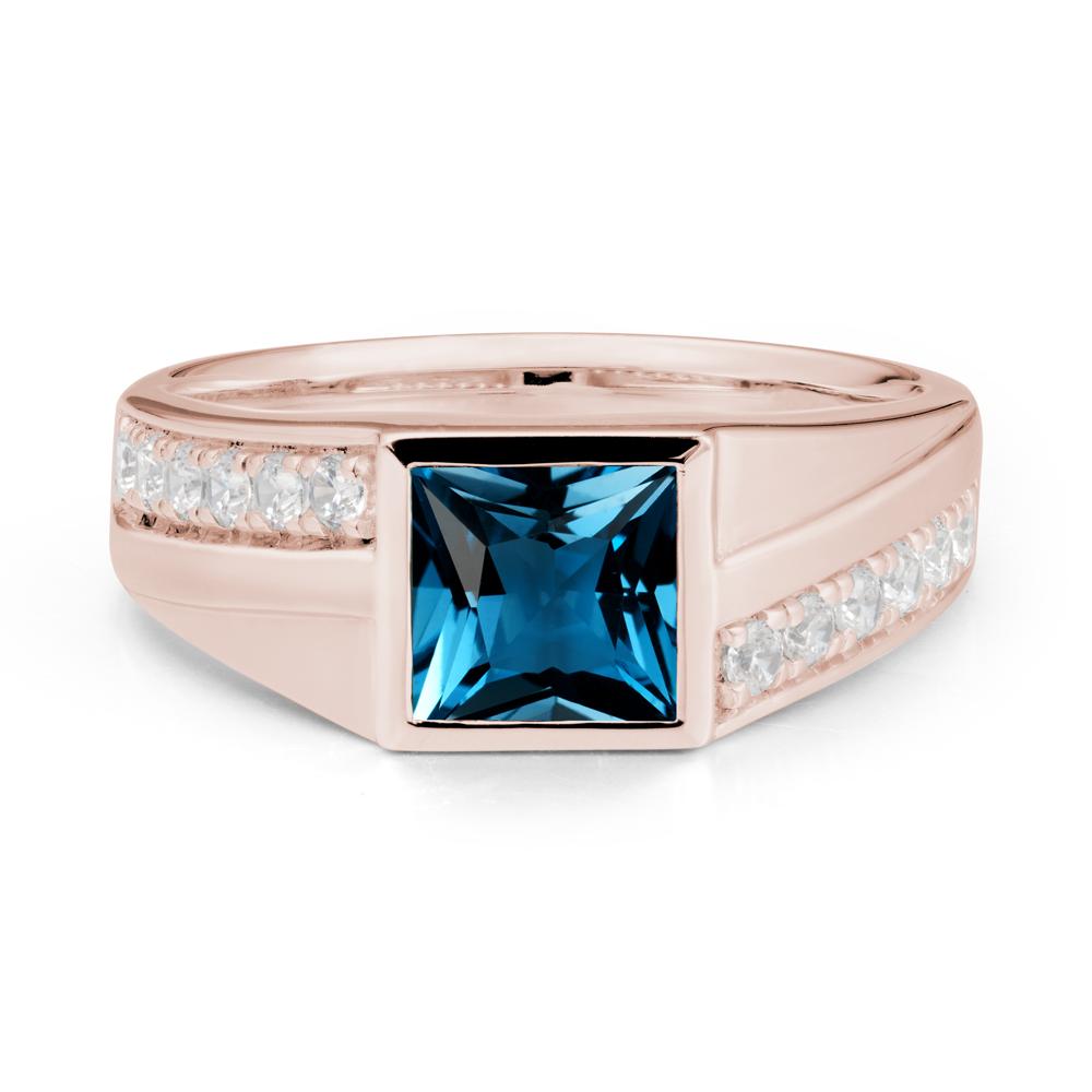 Geometric Men Wide Band London Blue Topaz Ring - LUO Jewelry #metal_14k rose gold