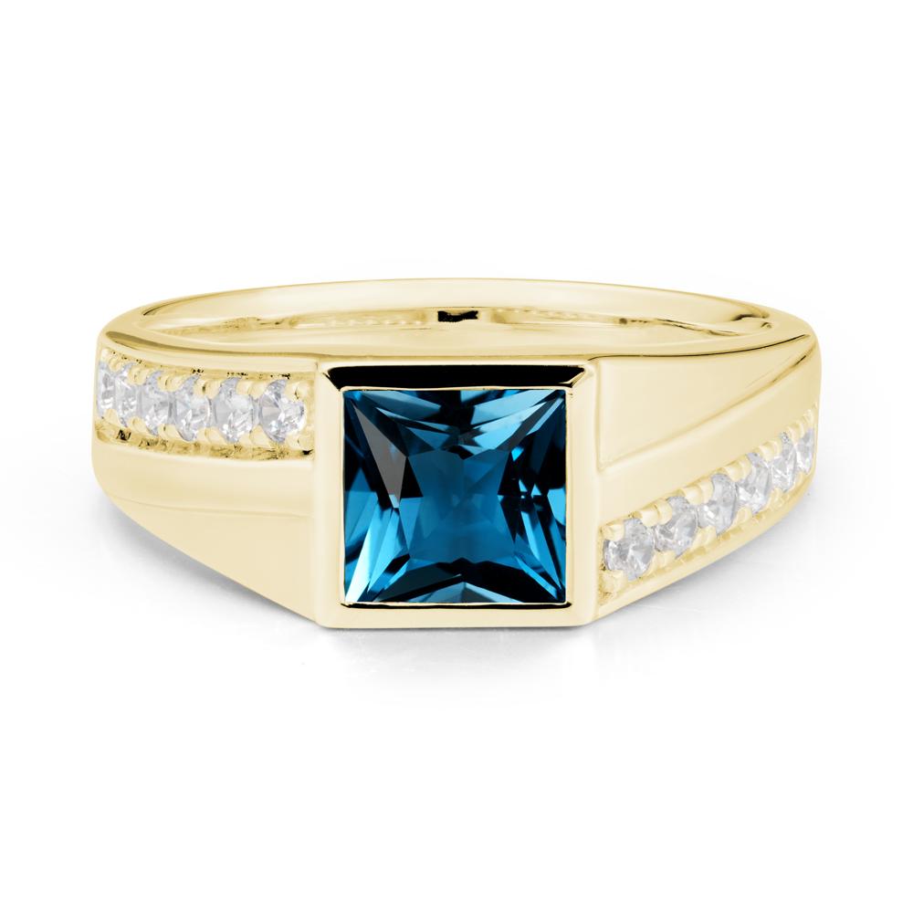 Geometric Men Wide Band London Blue Topaz Ring - LUO Jewelry #metal_18k yellow gold