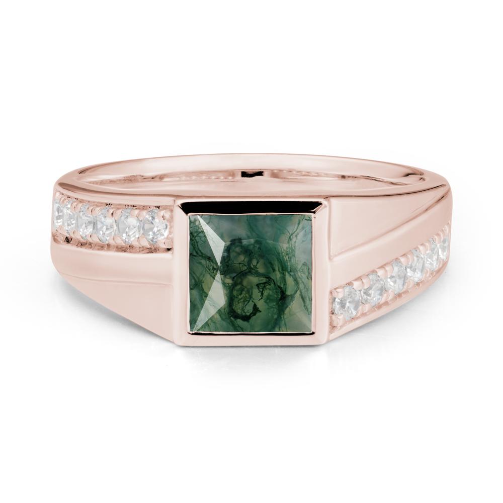 Men’S Square Moss Agate Ring with Pave Accents - LUO Jewelry #metal_14k rose gold