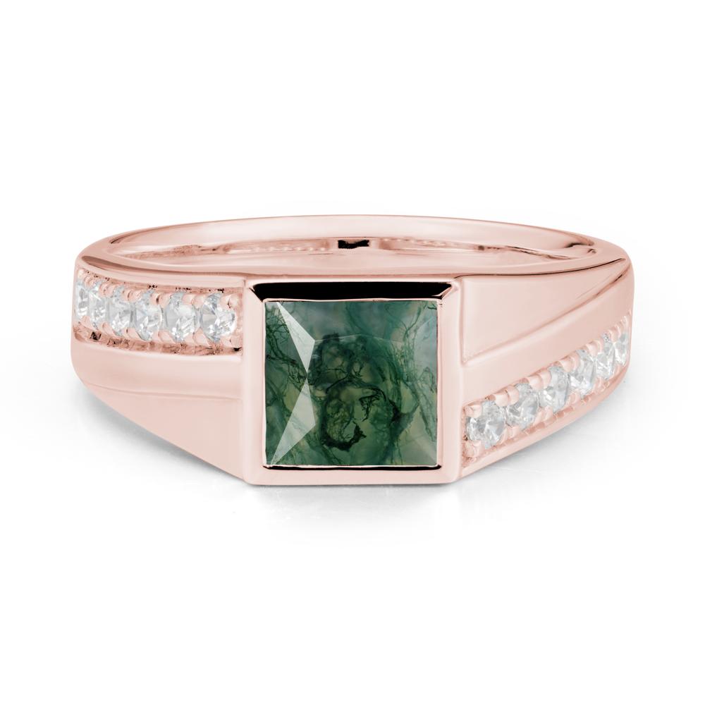 Men’S Square Moss Agate Ring with Pave Accents - LUO Jewelry #metal_18k rose gold