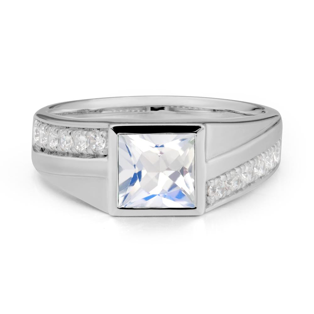 Wide Band Princess Moonstone Ring - LUO Jewelry #metal_platinum