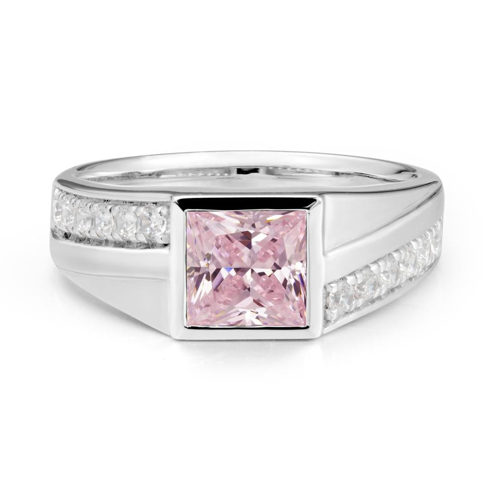 Geometric Men Wide Band Pink Cubic Zirconia Ring - LUO Jewelry #metal_14k white gold