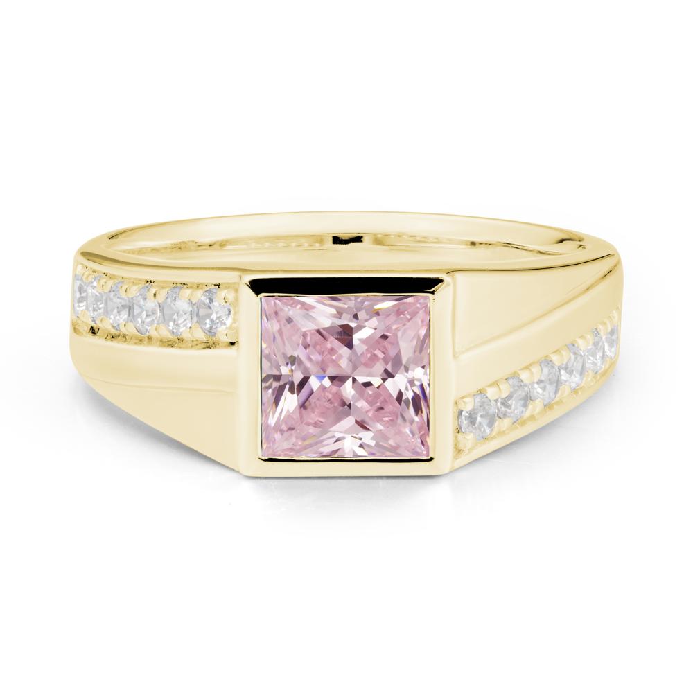 Geometric Men Wide Band Pink Cubic Zirconia Ring - LUO Jewelry #metal_18k yellow gold