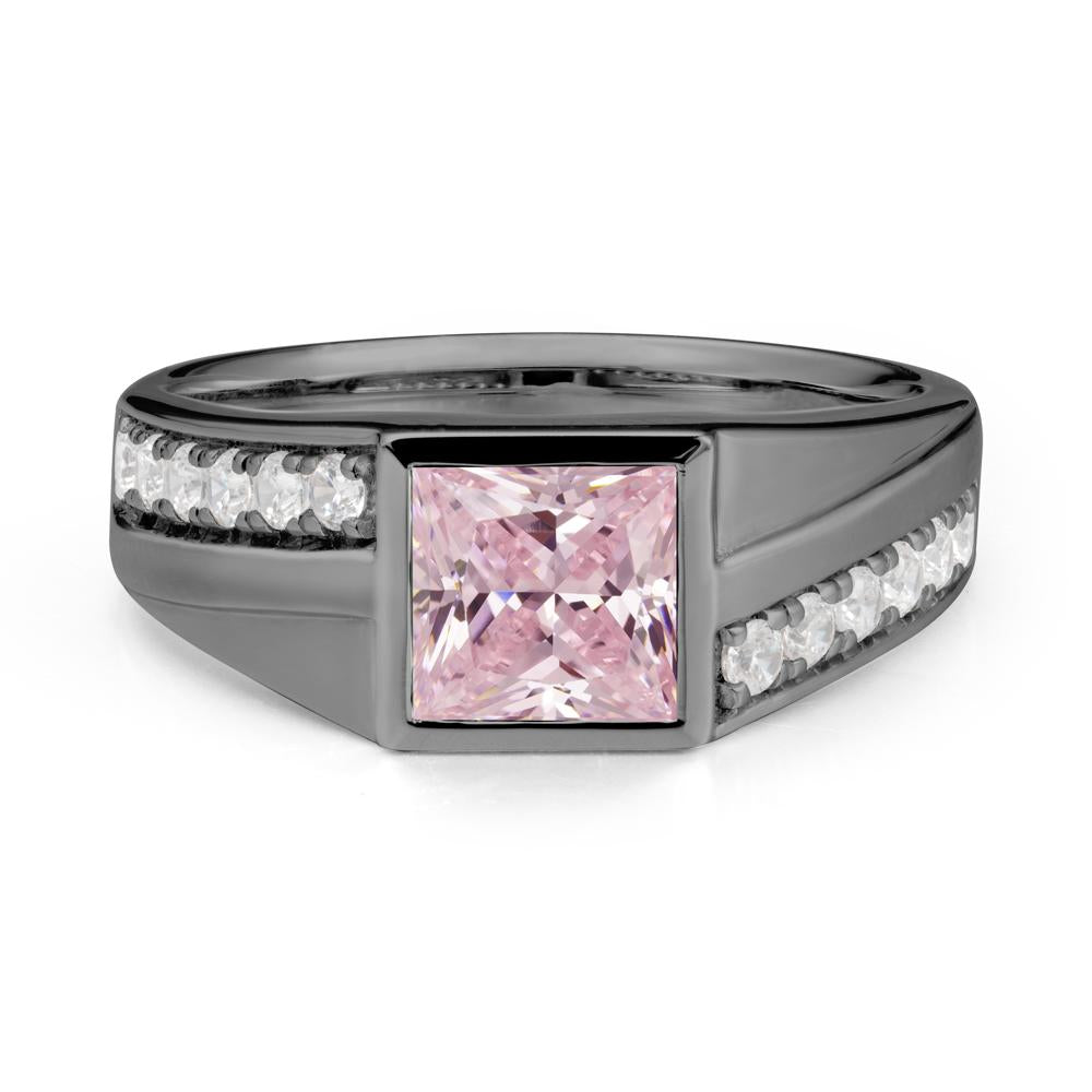 Geometric Men Wide Band Pink Cubic Zirconia Ring - LUO Jewelry #metal_black finish sterling silver